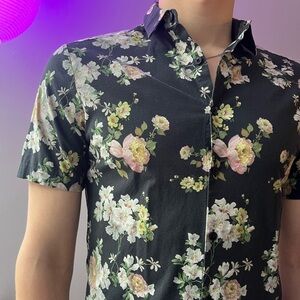 Mens Asos slim fit faded floral print collard shirt